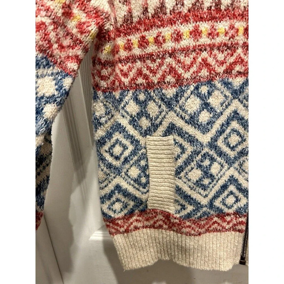 Cabi 3847 Highlands Cardigan Large Fair isles Red Yellow Cream Oversized - Picture 3 of 7